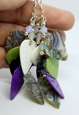 Cascading MultiColor Guitar Pick Earrings with Opal Swarovski Crystals