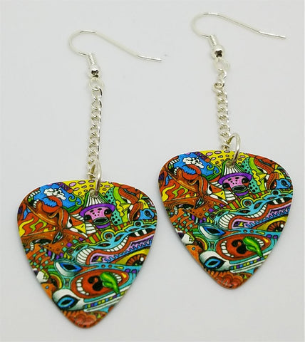 Colorful Funky Psychedelic Abstract Dangling Guitar Pick Earrings