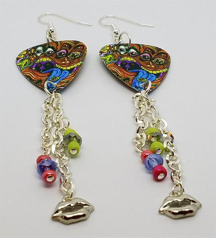 Colorful Funky Psychedelic Abstract Faces Guitar Guitar Pick Earrings with Dangles