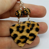 Leopard Print Guitar Pick Earrings with Leopard Print Pave Beads