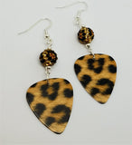 Leopard Print Guitar Pick Earrings with Leopard Print Pave Beads