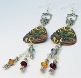 Steampunk Guitar Pick Earrings with Swarovski Crystal Dangles and Silver Spacers and Connectors