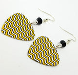 Yellow, White and Black Chevron Guitar Pick Earrings with Black Swarovski Crystals