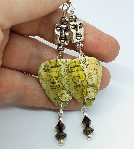 Steampunk Style Guitar Pick Earrings with Swarovski Crystals
