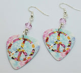 Floral Peace Sign Guitar Pick Earrings with Pink Swarovski Crystals