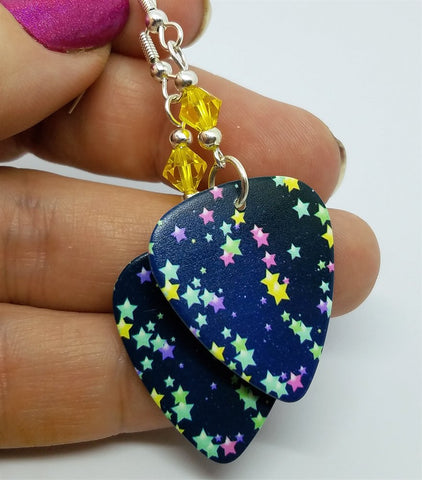 Starry Guitar Pick Earrings with Yellow Swarovski Crystals