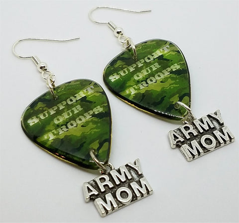 Support Our Troops Camo Army Mom Guitar Pick Earrings