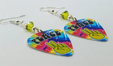 Tie Dye Peace Guitar Pick Earrings with Green Swarovski Crystals