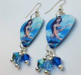 Mermaid Above Water Guitar Pick Earrings with Swarovski Crystal Dangles