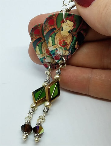 Buddhist Artwork Guitar Pick Earrings with Dangles