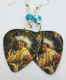 Native American with Headdress Guitar Pick Earrings with Turquoise Colored Swarovski Crystals