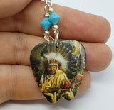 Native American with Headdress Guitar Pick Earrings with Turquoise Colored Swarovski Crystals