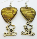Support Our Troops Camo Guitar Pick Earrings with I Love My Soldier Charm Dangles