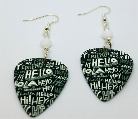 Hello Guitar Pick Earrings with White Swarovski Crystals