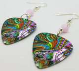 Colorful Funky Psychedelic Abstract Face Guitar Pick Earrings with Pink Alabaster Swarovski Crystals