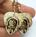 Sepia Native American with Headdress Guitar Pick Earrings with Copper Swarovski Crystals