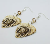 Sepia Native American with Headdress Guitar Pick Earrings with Copper Swarovski Crystals