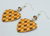 Autumnal Brown and Orange Argyle Guitar Pick Earrings with Smoked Topaz Swarovski Crystals