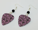 Black and Pink Lace with Butterflies and Flowers Guitar Pick Earrings with Black Pave Beads