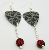 Black Lace Roses Guitar Pick Earrings with Black and Red Pave Bead Dangles