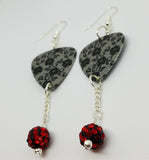 Black Lace Roses Guitar Pick Earrings with Black and Red Pave Bead Dangles