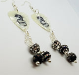 Tribal Dragon White MOP Guitar Pick Earrings with Pave Bead Dangles
