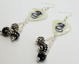 Tribal Dragon White MOP Guitar Pick Earrings with Pave Bead Dangles