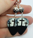 Three Crosses Guitar Pick Earrings with Black Ombre Pave Beads