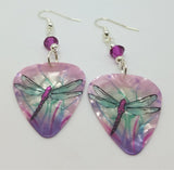 Dragonfly Guitar Pick Earrings with Fuchsia Swarovski Crystals