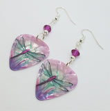 Dragonfly Guitar Pick Earrings with Fuchsia Swarovski Crystals