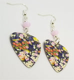 Flowered Origami Paper Style Guitar Pick Earrings with Pink Alabaster Swarovski Crystals