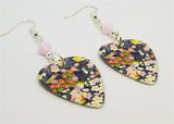 Flowered Origami Paper Style Guitar Pick Earrings with Pink Alabaster Swarovski Crystals