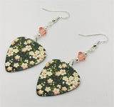 Flowered Guitar Pick Earrings with Peach Swarovski Crystals