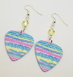 Pastel Tribal Patterned Guitar Pick Earrings with Pale Yellow Swarovski Crystals