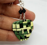 Green and Black Lines and Squares Guitar Pick with Black Swarovski Crystals