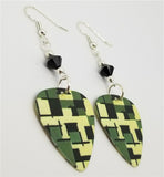 Green and Black Lines and Squares Guitar Pick with Black Swarovski Crystals