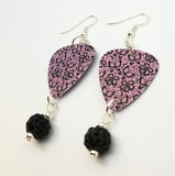 Black and Pink Lace with Butterflies and Flowers Guitar Pick Earrings with Black Pave Bead Dangles