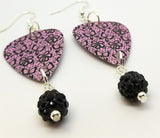 Black and Pink Lace with Butterflies and Flowers Guitar Pick Earrings with Black Pave Bead Dangles