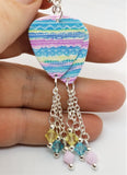 Pastel Tribal Patterned Guitar Pick Earrings with Swarovski Crystal Dangles