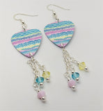 Pastel Tribal Patterned Guitar Pick Earrings with Swarovski Crystal Dangles