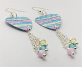 Pastel Tribal Patterned Guitar Pick Earrings with Swarovski Crystal Dangles