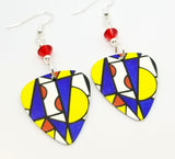 Abstract Art Guitar Pick Earrings with Red Swarovski Crystals