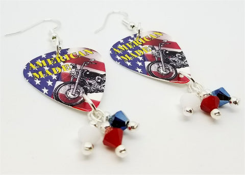 American Made Motorcycle Guitar Pick Earrings with Swarovski Crystal Dangles