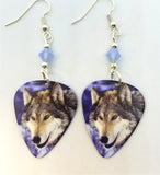 Winter Wolf Guitar Pick Earrings with Air Opal Swarovski Crystals