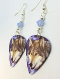 Winter Wolf Guitar Pick Earrings with Air Opal Swarovski Crystals
