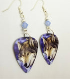 Winter Wolf Guitar Pick Earrings with Air Opal Swarovski Crystals