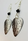 Black and White Music Notes Guitar Pick Earrings with Black Swarovski Crystals