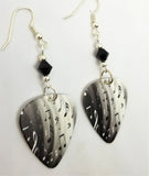 Black and White Music Notes Guitar Pick Earrings with Black Swarovski Crystals