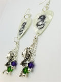 Tribal Dragon White MOP Guitar Pick Earrings with Charm and Swarovski Crystal Dangles