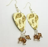 Brown Paisley Guitar Pick Earrings with Smoked Topaz Swarovski Crystal Dangles